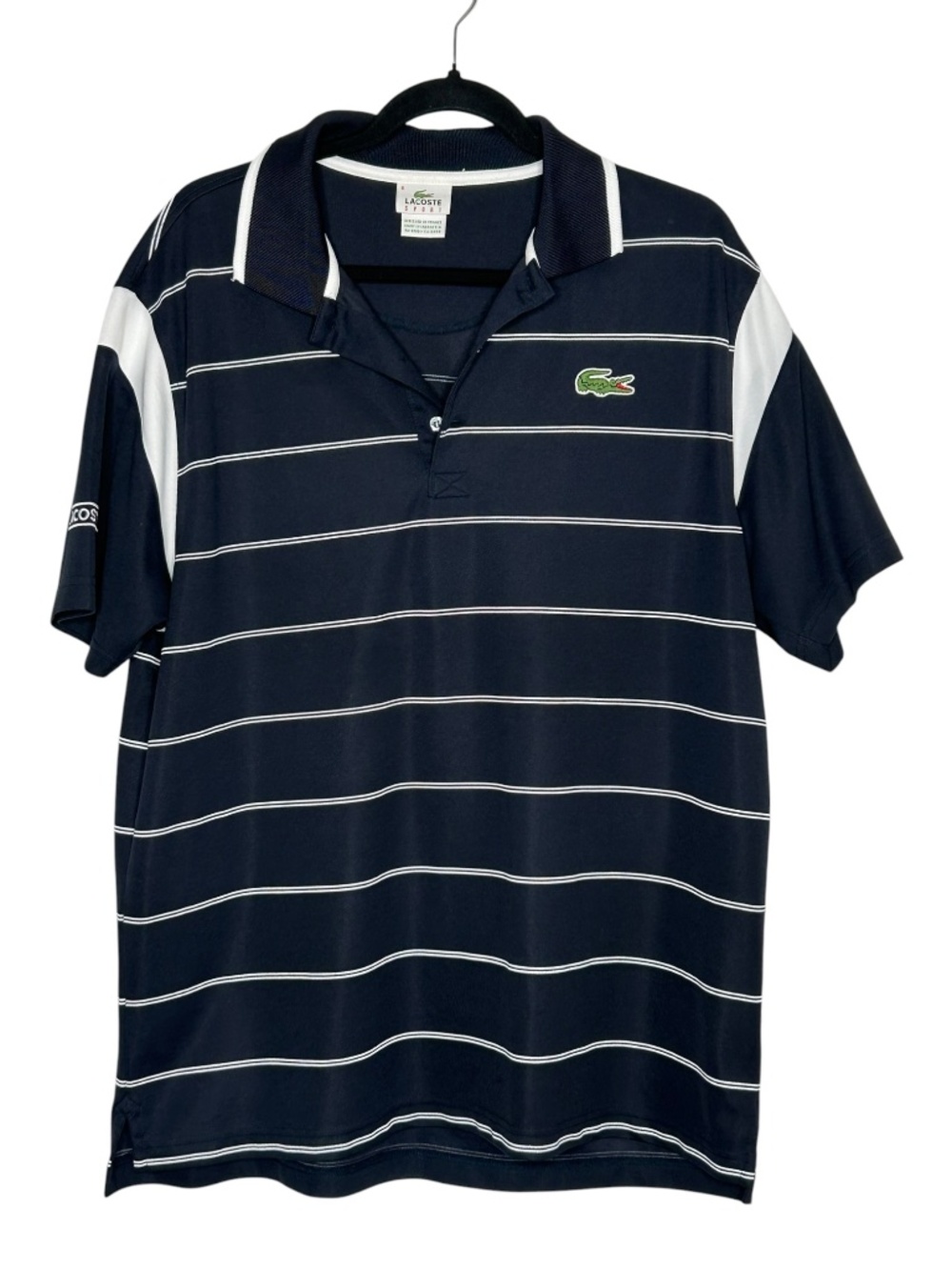 Lacoste Sport Polo Black White Big Croc Shirt Size 6/XL